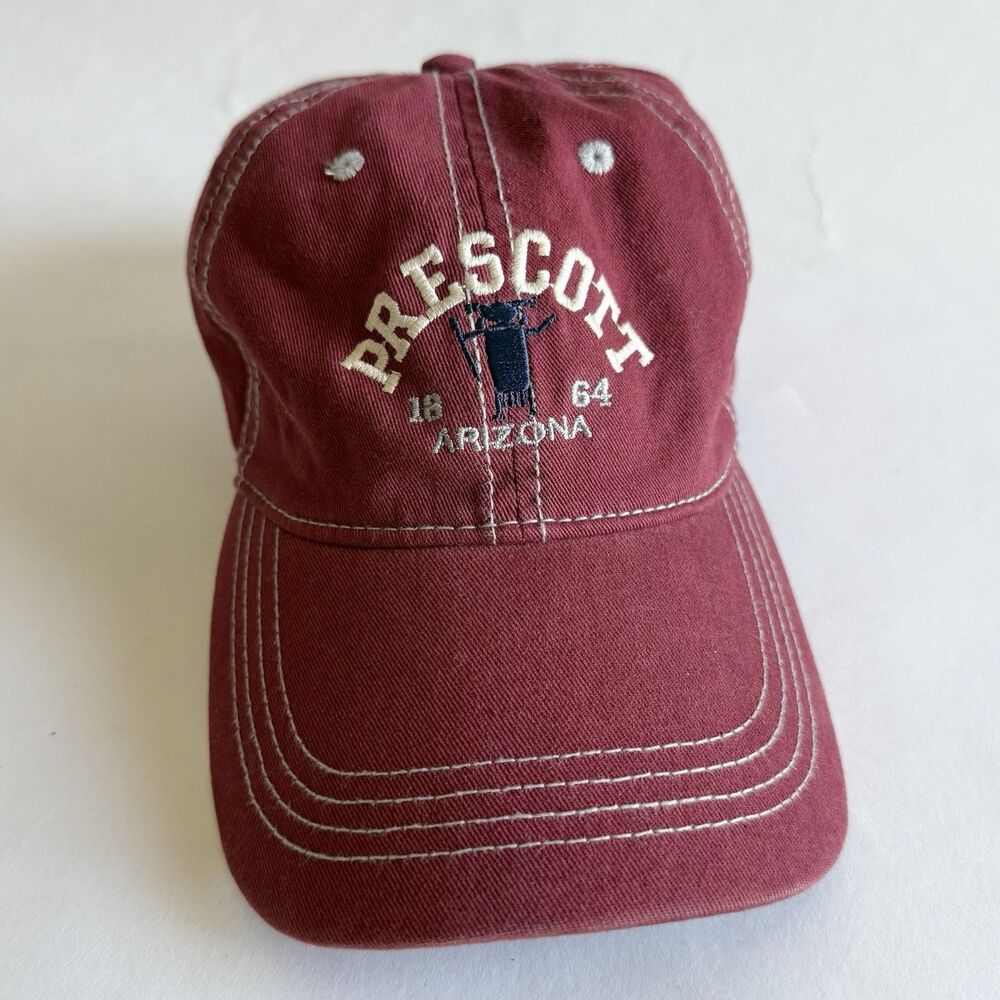Prescott Arizona Est. 1864 Cotton Maroon Red Adjustable Buckle Backstrap Hat Cap
